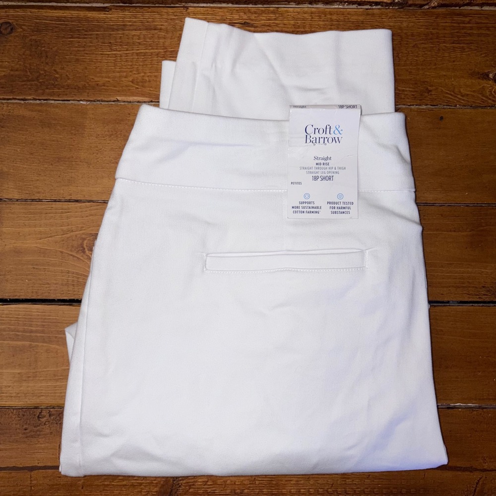 Croft & Barrow Effortless Stretch Pant Womens 18P Short White Straight Mid Rise